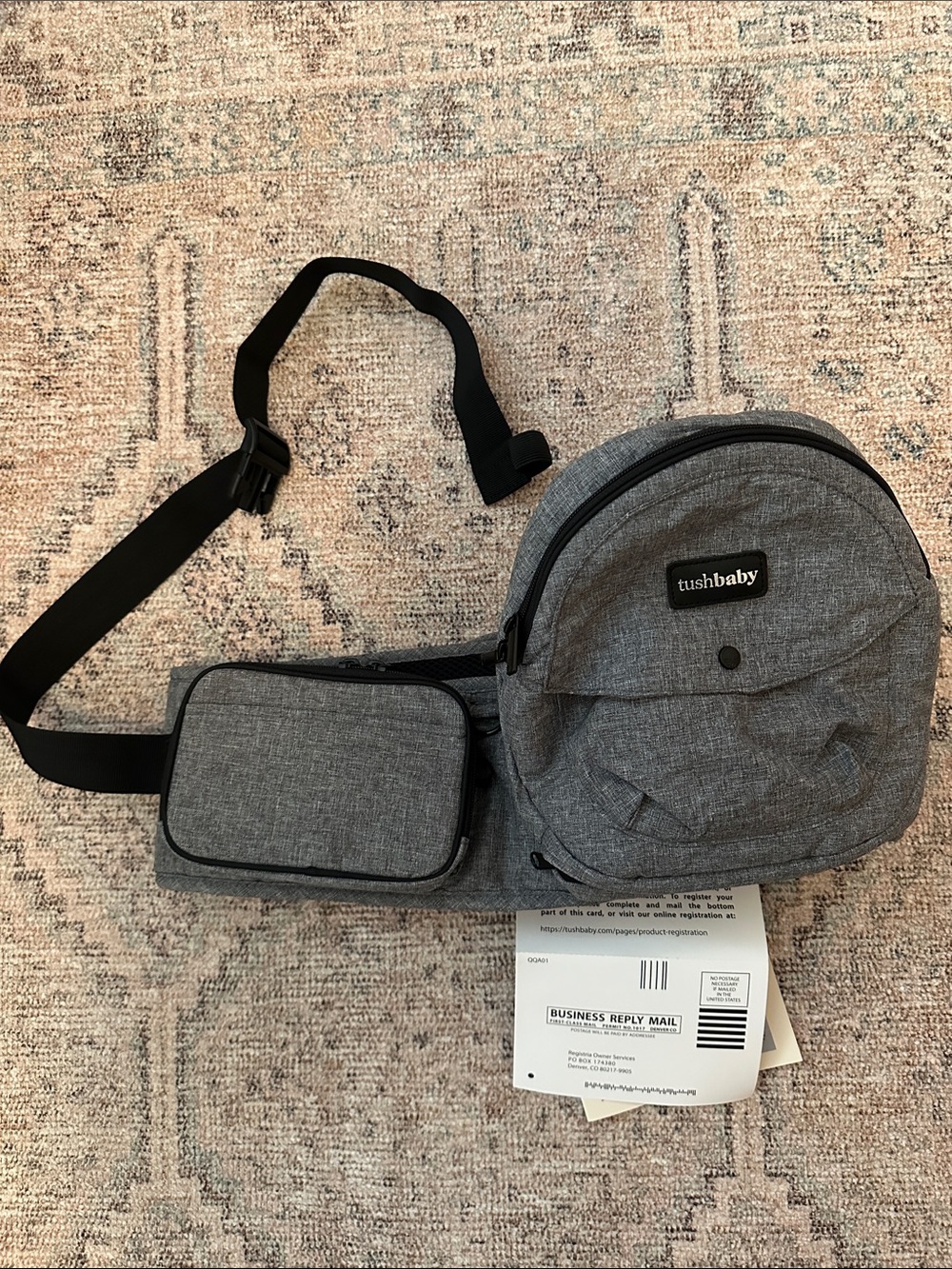 Tushbaby Gray Men’s Waist Bag with Detachable Pouch